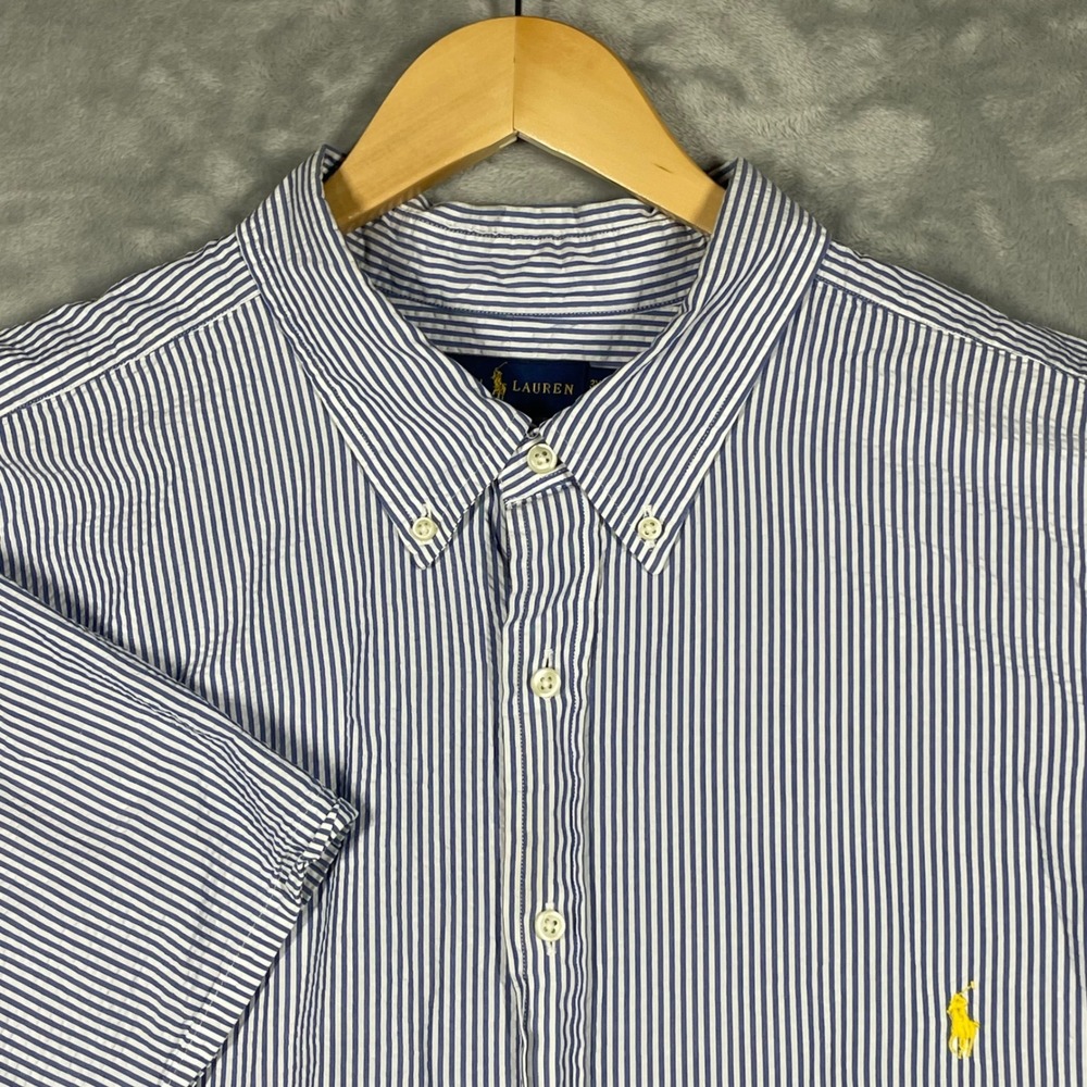 Ralph Lauren Mens 3XB Blue Striped Short Sleeve Untucked Fit Shirt Seersucker